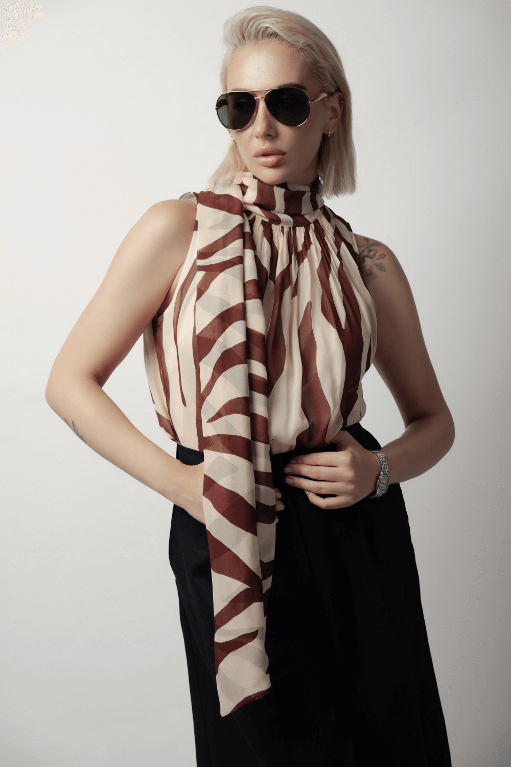 Sleeveless zebra print blouse