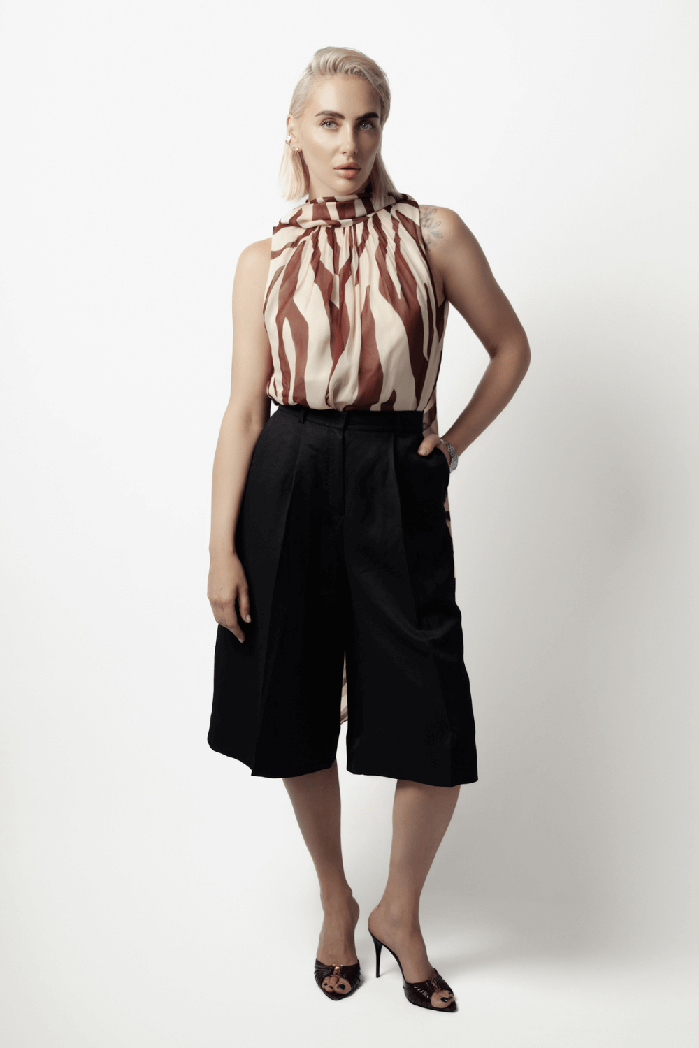 Sleeveless zebra print blouse