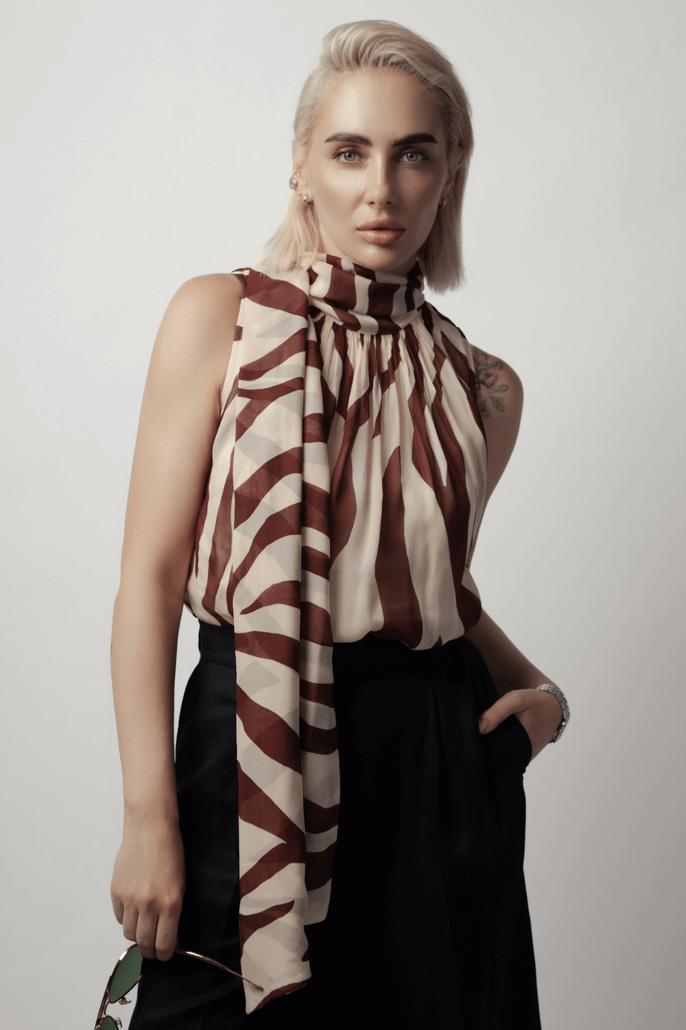 Sleeveless zebra print blouse